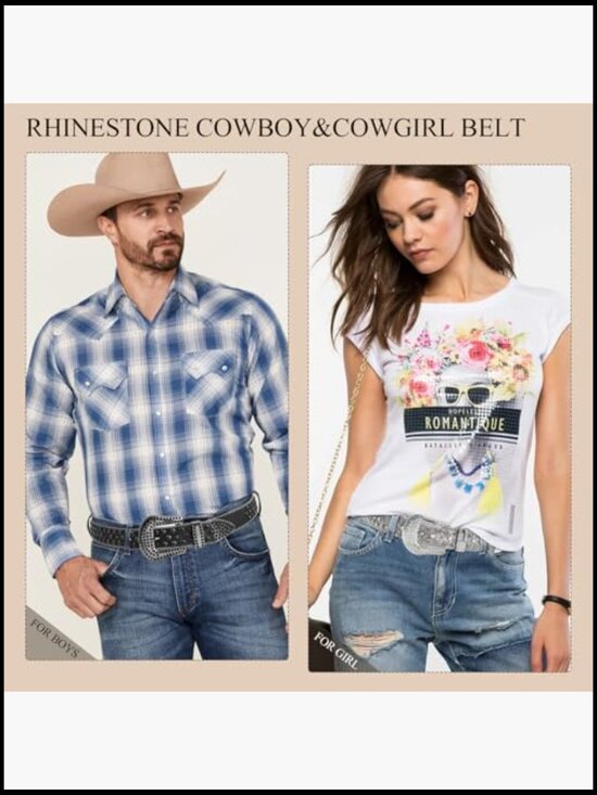 Rhinestone Studded Belt for Women Men Microfiber Leather Cowgirl Cowboy main image 4